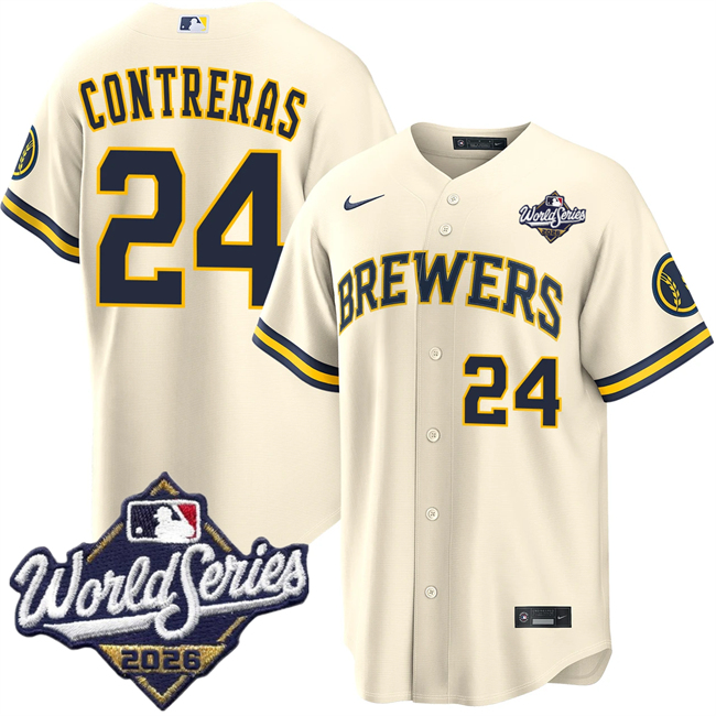 Men's Cream Milwaukee Brewers #24 William Contreras 2026 World Series Stitched Baseball Jersey